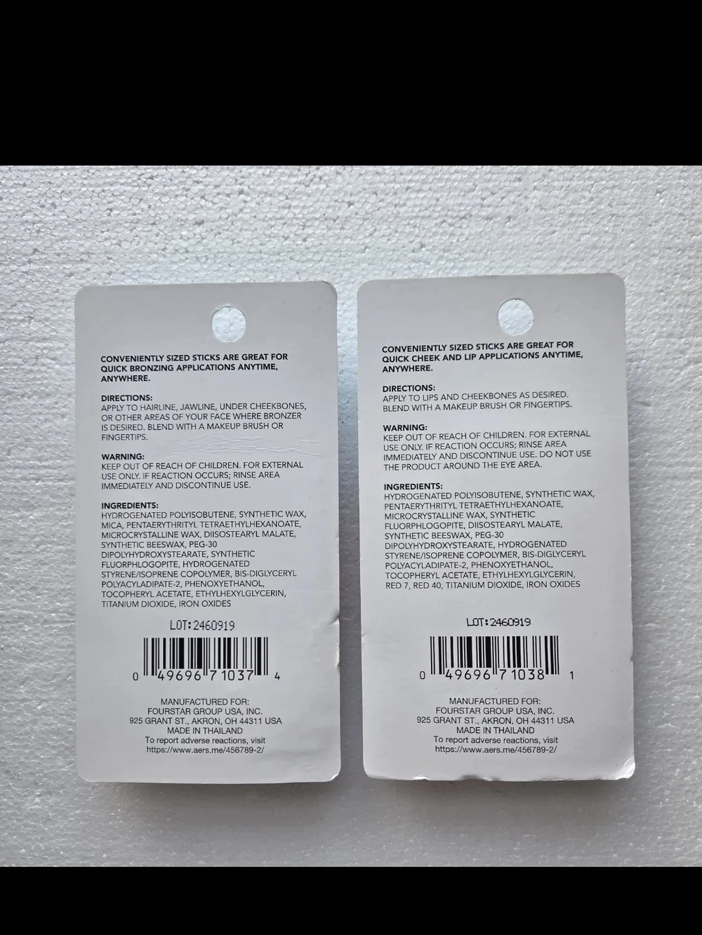 Makeup Stick Packaging - White Backing Cards (Set of 2)